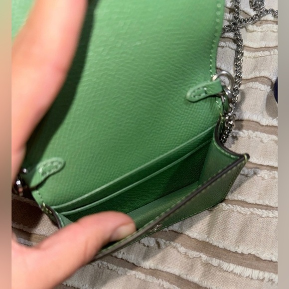 NWOT Coach Mini Wallet On a Chain Soft Green Metallic Crossgrain Leather [sold] - Picture 4 of 4